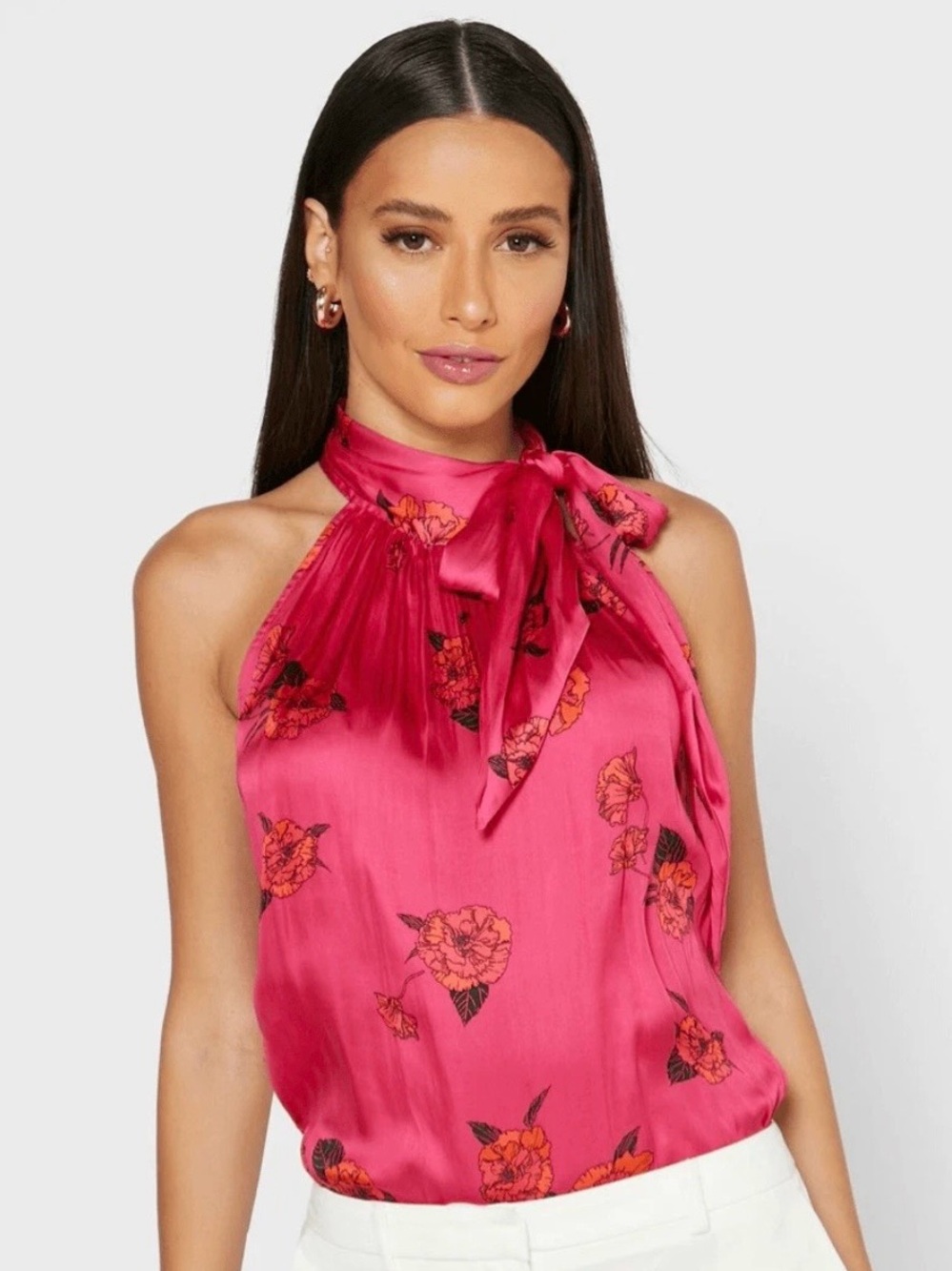Banana Republic Sleeveless Pink Floral Halter Blouse With Neck Tie Size S NWT